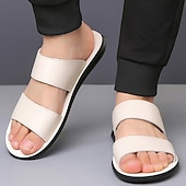 billige Utendørs sandaler-solbrune lysesandaler i kunstskinn for menn – minimalistisk design med dobbel stropp, lett og behagelig sommersko for strand- og fritidsklær