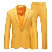 cheap Men&#039;s Blazers-Men&#039;s Set Blazer Business Cocktail Party Wedding Party 2 Piece Fashion Casual Spring &amp;  Fall Polyester Solid Color Buttons Pocket Comfortable Single Breasted Blazer Dark Yellow Black White Yellow