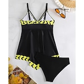 abordables Maillots une pièce et tankinis-Femme Tankini Maillot De Bain Deux Pièces Col en V Maillots de Bain Maillots de Bain Noir / Blanc Blanche Respirable Séchage rapide Poids Léger Sans Manches - Natation Surf Plage Eté Printemps Grande
