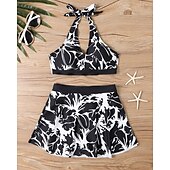 abordables Maillots une pièce et tankinis-Femme Tankini Maillot De Bain Deux Pièces Dos Nu Maillots de Bain Floral Maillots de Bain Noir Jaune Respirable Séchage rapide Poids Léger Sans Manches - Natation Surf Plage Eté Printemps