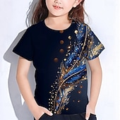 voordelige Meisje&#039;s 3D Visie &amp; Schitteren-Voor meisjes 3D Grafisch Veren T-shirt Korte mouw Zomer Lente Modieus Basic Kinderen 4-12 jaar Strakke ronde hals Buiten Casual Dagelijks Normale pasvorm