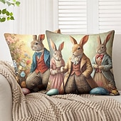 voordelige Vakantie kussensloop-Vintage Paas Decoratieve Toss Kussens Cover 1PC Konijn Zacht Vierkant Bankkussenhoes Kussenhoes voor Slaapkamer Woonkamer Sofa Stoel