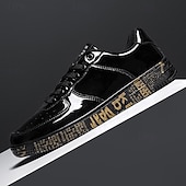 economico Casuale-sneakers da uomo in metallo dorato con suola stampata - scarpe casual eleganti per feste, streetwear e ballo