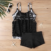 billiga One Pieces &amp; Tankinis-Dam Tankini Tvådelad baddräkt Spets Badkläder Badkläder Svart Rodnande Rosa Andningsfunktion Snabb tork Lättvikt Ärmlös - Simmning Surfing Strand Sommar Vår Plusstorlekar