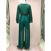 cheap Mom&#039;s Jumpsuits-Jumpsuits Mother of the Bride  Formal Elegant V Neck Floor Length Sequined Long Sleeve with Sequin Solid Color 2025