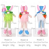 cheap Easter Lights-1 Pc Easter Long Leg Rabbit with Light, Faceless Child, Dwarf Doll, Carrot Resurrection Egg, Easter Indoor Party, Restaurant Atmosphere Decoration