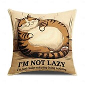 cheap Quotes&amp;Saying Style-Funny Animal Decorative Toss Pillows Cover Lazy Cat 1PC Soft Square Couch Cushion Case Pillowcase for Bedroom Livingroom Sofa Chair