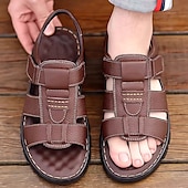 billiga Avslappnade sandaler-bruna sandaler i konstläder för män - justerbara remmar, halkfri sula och andningsbar design för utomhus- och fritidskläder på sommaren