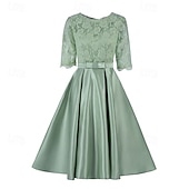 billiga Te Längd-A-linjead klänning brudmodersklänning formell elegant enkel juvelringning ankarlängd té längd satin halvlång ärm med spets rosett/rosetter blomma derby klänning tävlingsdag klänning 2025