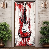 tanie Okładki drzwi-dekoracje drzwiowe osłony drzwi gitara miłośnik muzyki gobelin drzwiowy dekoracja zasłony drzwiowej tło baner drzwiowy wewnętrzny/zewnętrzny na drzwi wejściowe dom wiejski