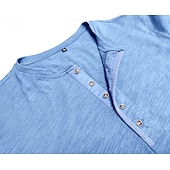 Χαμηλού Κόστους Casual Tee Henley-100% βαμβακερό ανδρικό μπλουζάκι henley κοντομάνικο μονόχρωμο απλό κουμπιά κλασικού στυλ henley casual καθημερινά καλοκαιρινή άνοιξη  &amp; φθινόπωρο μαύρο λευκό γαλάζιο μπλουζάκι henley