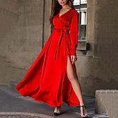 tanie Wakacyjne sukienki-Damskie Sukienka maxi Sukienka rozkloszowana Sukienki w stylu boho Elegancki Seksowny Boho Urlop Codzienny Randka Regularny Równina Bez rękawów W serek Żółty Czerwony Zielony Lato