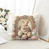 cheap Holiday Cushion Cover-Easter Decorative Toss Pillows Cover 1PC Bunny Eggs Soft Square Couch Cushion Case Pillowcase for Bedroom Livingroom Sofa Chair