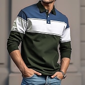 preiswerte Rugby-Polo für Herren-Herren Streifen Rugby-Poloshirt Langarm Polo-Shirts Hemden mit Kragen Lässig Outdoor Athleisure 3D-Druck Frühling Herbst Winter Rote Blau Purpur