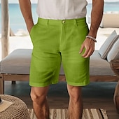 cheap Holiday-Men&#039;s Shorts Linen Shorts Dress Shorts Summer Shorts Beach Shorts Pocket Buttons Straight Leg Plain Comfort Breathable Knee Length Vacation Daily Holiday Fashion Smart Casual Black White