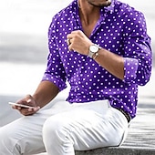 billige skjorte for menn-Herre Skjorte Sommerskjorte Hawaii skjorte Skjorte med knapper Svart Rosa Langermet Polkadotter Aftæpning utendørs Gate Knapp ned Klær Polyester Mote Fritid Pustende Bekvem