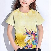 tanie 3D kreskówka dziewczyny-Dla dziewczynek 3D Graficzny Jednorożec Podkoszulek T-shirt Krótki rękaw Lato Wiosna Moda Podstawowy Dzieci 4-12 lat Półgolf Na zewnątrz Codzienny Regularny