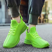 abordables Zapatillas de Correr para Hombres-Zapatillas de running de malla verde neón para hombre: zapatillas ligeras y transpirables para deportes, gimnasio y ropa informal