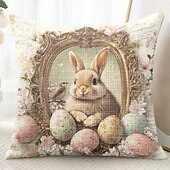 cheap Holiday Cushion Cover-Easter Decorative Toss Pillows Cover 1PC Bunny Eggs Soft Square Couch Cushion Case Pillowcase for Bedroom Livingroom Sofa Chair