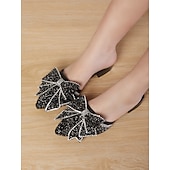 abordables Ballerines femme-mules plates noires à strass et nœud – parfaites pour les fêtes et les mariages