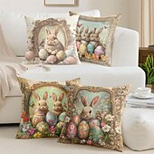 cheap Holiday Cushion Cover-Easter Decorative Toss Pillows Cover 1PC Bunny Eggs Soft Square Couch Cushion Case Pillowcase for Bedroom Livingroom Sofa Chair