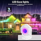 זול מוצרים עם חיבור לחשמל-מחרוזת led תאורת downlights אורות נצח מנורות גג קבועות אורות חוץ עם אפליקציית wifi  &amp; מרחוק rgbic smart eaves lights ip67 עמיד למים גג בית כל השנה תאורת חוץ לחג חג המולד ניתנת להרחבה