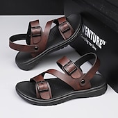 halpa Mekko sandaalit-Miesten Sandaalit Litteät sandaalit PU-nahka Hengittävä Mukava Liukumaton Loaferit Musta Ruskea