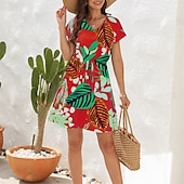 cheap Casual Floral Dresses-Women&#039;s Mini Dress Casual Dress A Line Dress Floral Dress Summer Dress Hawaiian Stylish Casual Vacation Daily Date Regular Fit Floral Short Sleeve V Neck Pink Red Blue Green Summer