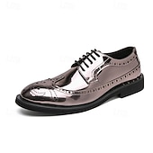 economico Formale-scarpe brogue da uomo in finta pelle verniciata color oro - design classico con lacci a punta per eventi formali, feste e matrimoni