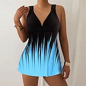 abordables Maillots une pièce et tankinis-Femme Tankini Maillot De Bain Deux Pièces V Profond Maillots de Bain Maillots de Bain Blanche Bleu Respirable Séchage rapide Poids Léger Sans Manches - Natation Surf Plage Eté Printemps