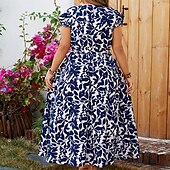 ieftine Rochii casual florale-Pentru femei Rochie Lunga Rochie Maxi Rochie casual Rochie A line Rochie florala Rochie de vară Elegant Stilat Vacanță Zilnic Dată Fit regulat Floral Manșon scurt În V Albastru piscină Vară