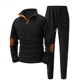 cheap Basic Tracksuits-Men&#039;s Sweatshirt Tracksuit Sweatsuit Black White Blue Khaki Gray Standing Collar Color Block 2 Piece Sports &amp; Outdoor Daily Holiday Polyester Streetwear Basic Casual Spring &amp;  Fall Clothing Apparel