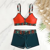 abordables Maillots une pièce et tankinis-Femme Tankini Maillot De Bain Deux Pièces Col en V Dos ouvert Maillots de Bain Maillots de Bain Noir Rose Claire Respirable Séchage rapide Poids Léger Sans Manches - Natation Surf Plage Eté Printemps