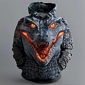 abordables Imprimé animalier-Homme Crocodile Sweats à Capuche Sweat-shirt Pardessus Sweat à capuche Col Ras du Cou Frais 3D effet Soirée Vêtement de rue Noir Cordon Automne Hiver Designer