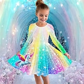 tanie Sukienka 3D Jednorożec-Dziewczyny &#039; 3D Graficzny Motyl Sukienka Długi rękaw Lato Wiosna Urlop Codzienny Święto Księżniczka Piękny Słodkie Dzieci 4-12 lat Codzienne sukienki Sukienka A line Do kolan Regularny
