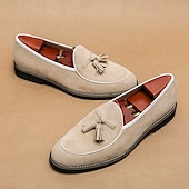 Χαμηλού Κόστους Ημιεπίσημο-ανδρικά σουέτ loafers με λεπτομέρεια φούντας – κομψά casual slip-on παπούτσια με λευκές σωληνώσεις, άνετα παπούτσια για καθημερινή χρήση και ημιεπίσημες εκδηλώσεις