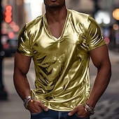 preiswerte Basic-T-Shirts-Herren T Shirt T-Shirt Kurzarm V Ausschnitt Sommer Einfach Übertrieben Designer Hochzeitsfeier Abendkleidung Silber Schwarz Goldgelb Top T-Shirt für Herren