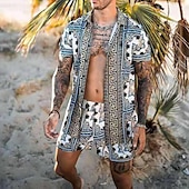cheap Men&#039;s Printed Shirts Sets-Men&#039;s Leopard Zebra 2pcs Shirts Sets Summer Hawaiian Shirt Short Sleeve Short Pants Turndown Fashion Hawaiian Casual Outdoor Vacation Beach 3D Print Button-Down Summer Spring Black Yellow Pink