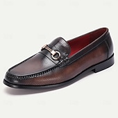 cheap Semi-Formal-Men&#039;s Perforated Brown Leather Loafers – Premium Cowhide, Metal Buckle Decoration, Breathable Business Casual Shoes for Office and Formal Events