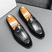 levne Poloformální-pánské hnědé mokasíny z umělého semiše s krokodýlím vzorem a mašlí – stylové slip-on boty pro formální i neformální příležitosti