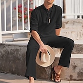 cheap Men&#039;s Basic Shirts Sets-Men&#039;s 2 Piece Shirt Set Summer Set Matching Sets Casual Shirt Plain Vacation Daily Black Gray Light Blue Long Sleeve Collar Summer Clothing Apparel