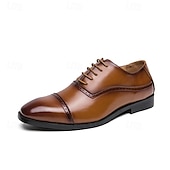levne Formální-pánské hnědé oxfordky z umělé kůže – klasický brogue design se zapínáním na šněrování pro formální obchodní a svatební příležitosti