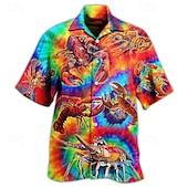 billige Ocean Print-Herre Tropisk Reke Skjorte Hawaii skjorte Aloha skjorte Kortermet Skjorte Aftæpning Mote Designer Fritid Gate Avslappet Daglig Regnbue S M L