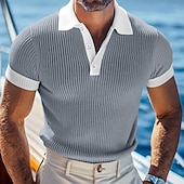 tanie Męski klasyczny polo-Męskie Koszula golfowa dzianinowe polo Biznes Codzienny Klasyczny Krótki rękaw Urlop Moda Kolorowy blok Guziki Dzianiny Lato Wiosna Regularny Biały Burgundowy Khaki Szary Jasnoniebieski Koszula