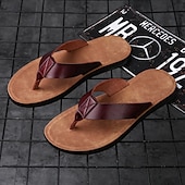 preiswerte Kleidungs-Sandalen-Braune Flip-Flops aus Kunstleder für Herren - lässige Sommersandalen mit offener Spitze und bequemer Sohle für Strand und Alltag