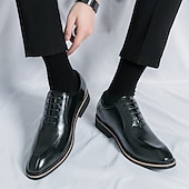 abordables Officiel-chaussures habillées à lacets en similicuir marron classiques pour hommes – chaussures formelles élégantes pour les affaires et les occasions spéciales