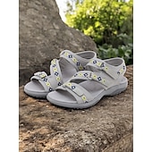 abordables Sandales Confort-sandales de sport bleues pour femmes avec sangles réglables et motif géométrique – chaussures de marche d&#039;extérieur confortables pour la randonnée, les voyages et les vêtements décontractés