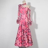 billige Ballroomkjoler-Ballroom-dans Kjole Printer Ren Farge Tvinning Dame Ytelse Fest Langermet Chiffon Netting Issilke (syntetisk)