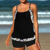 cheap One Pieces &amp; Tankinis-Women&#039;s Tankini Two Piece Swimsuit Racerback Swimwear Swimwear Light Pink Black / White Breathable Quick Dry Lightweight Sleeveless - Swimming Surfing Beach Summer Spring Plus Size