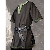お買い得  トップス-中世 ルネッサンス 17世紀 シャツ チュニック ルネサンスフェア 海賊 戦士 ナイト 刺繍 刺繍 男性用 バイキング ファンタジー ハロウィーン マスカレード 性能 マスカレード LARP 成人 シャツ 春夏